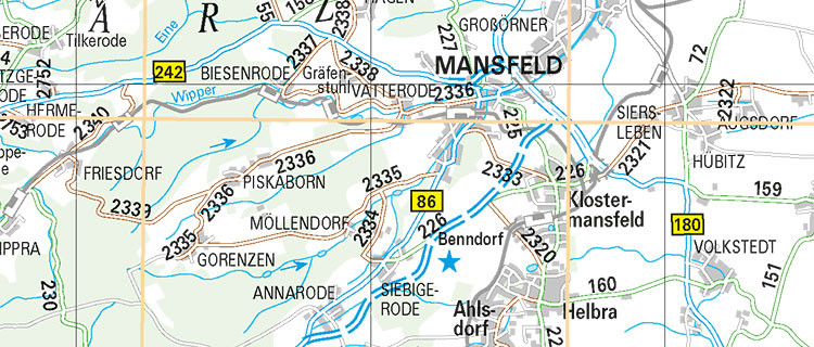 Straßen-Kartenauschnitt Mansfeld