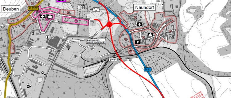 Kartenausschnitt Ortsumgehung Naundorf