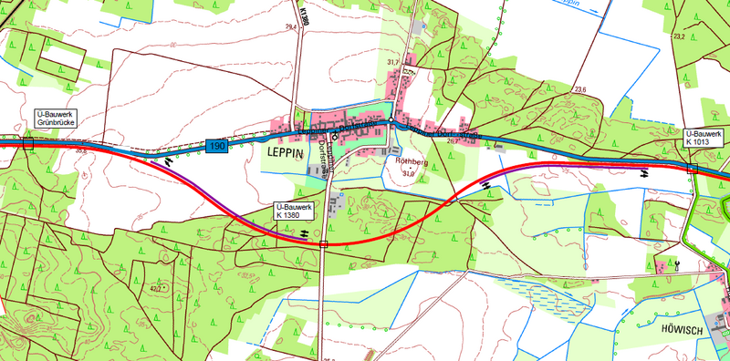 Auszug Übersichtslageplan B 190n, Bereich Leppin